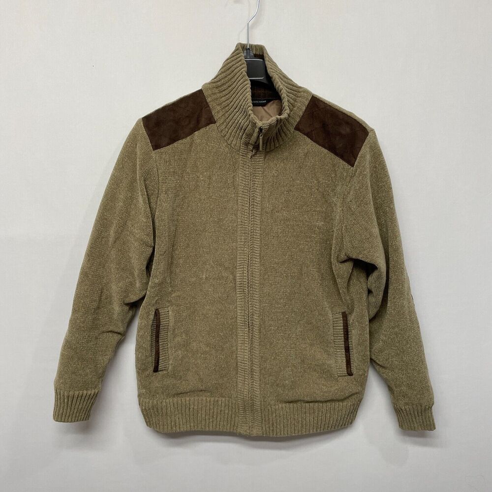 Sak Fifth Avenue Men Full Zip Sweater Jacket Size Medium Elbow Patch M238 -26